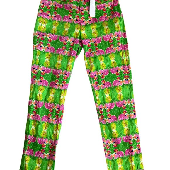 LAUREN GOLD Flamingo Print Green Pink Ankle Pants Size 0 NEW NWT - Picture 11 of 11